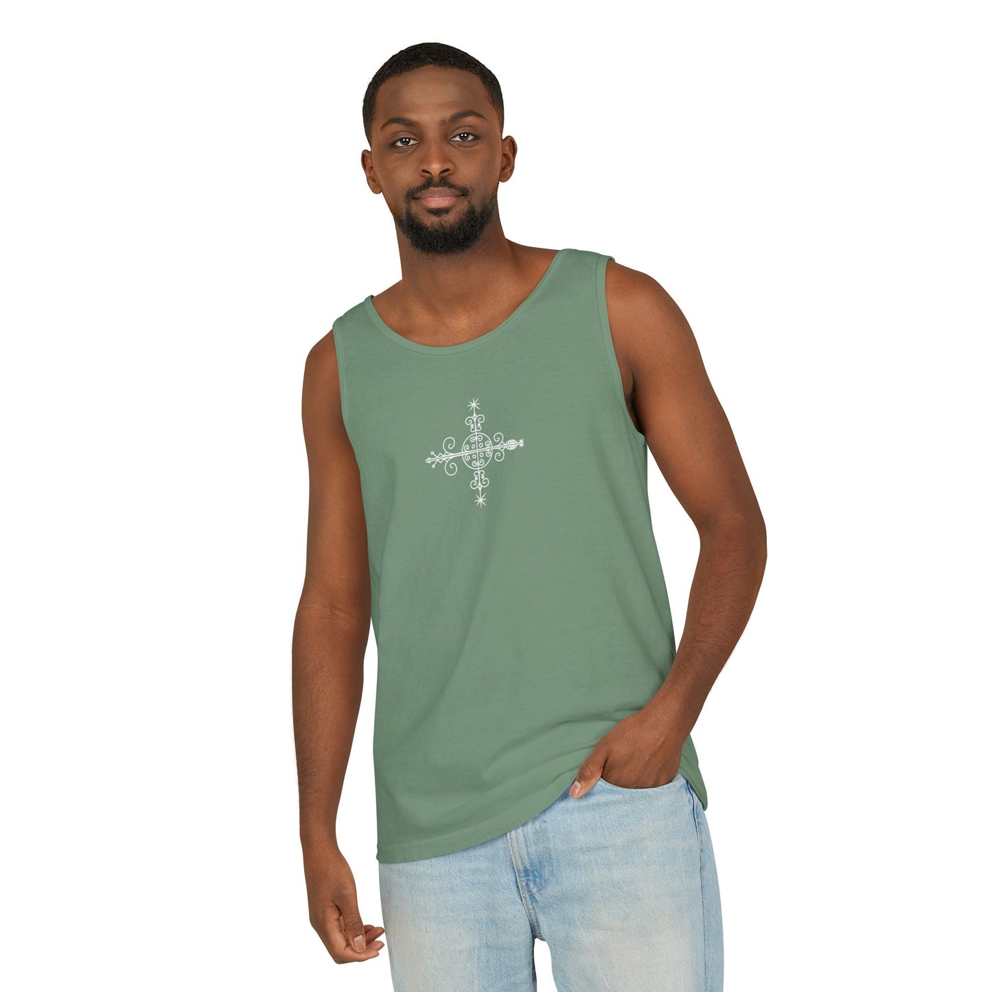 Uni Tank-Top Simbi veve, White on Light-Green