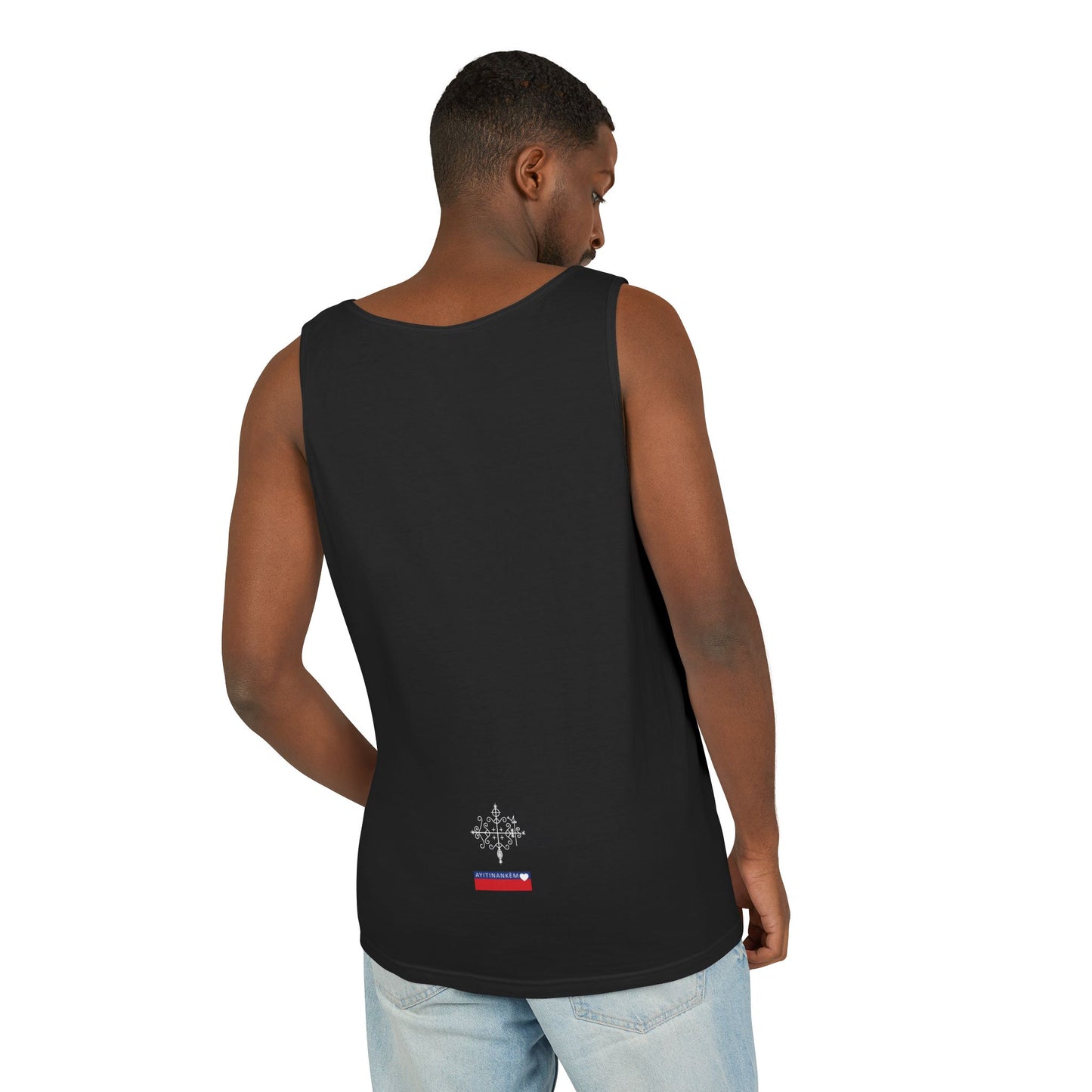 Uni Tank-Top Papa-Legba veve, White on Black