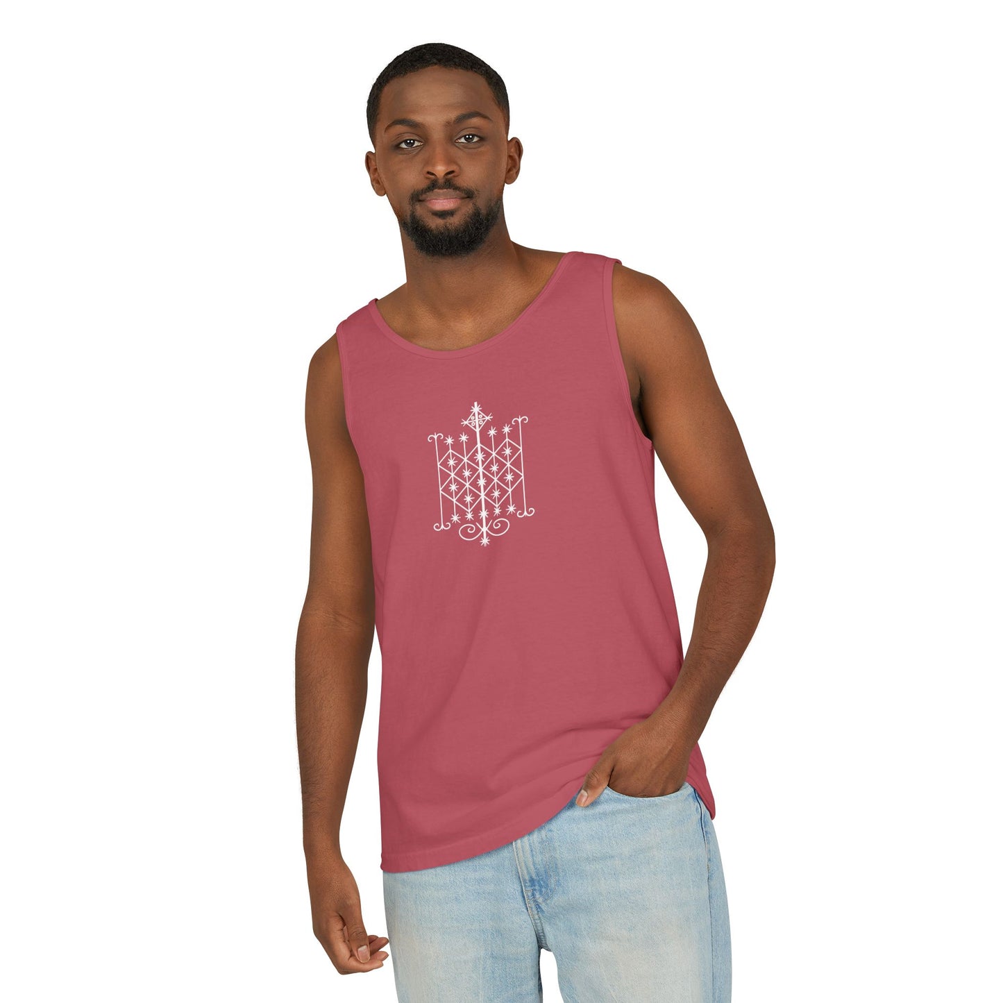 Uni Tank-Top Ogun veve, White on Crimson