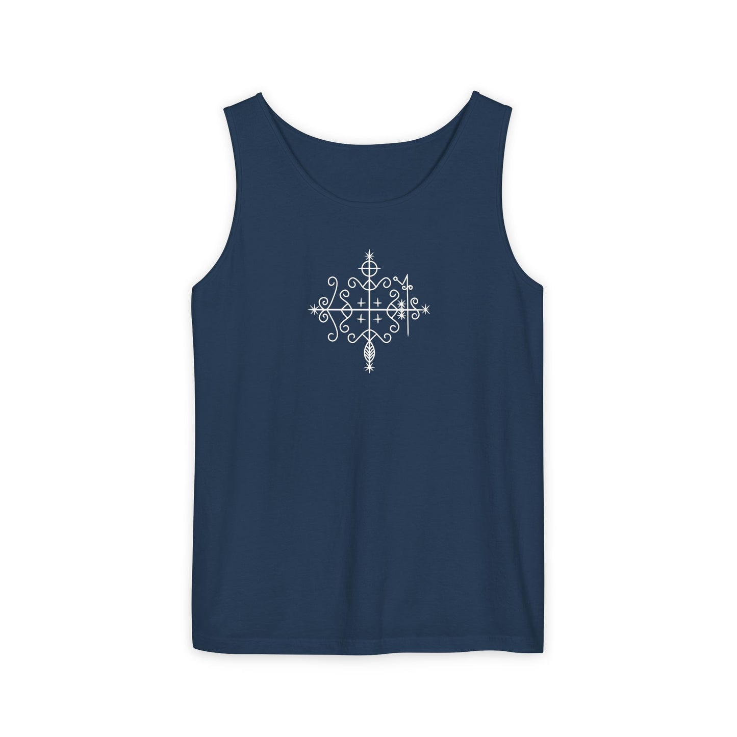 Uni Tank-Top Papa-Legba veve, White on True Navy