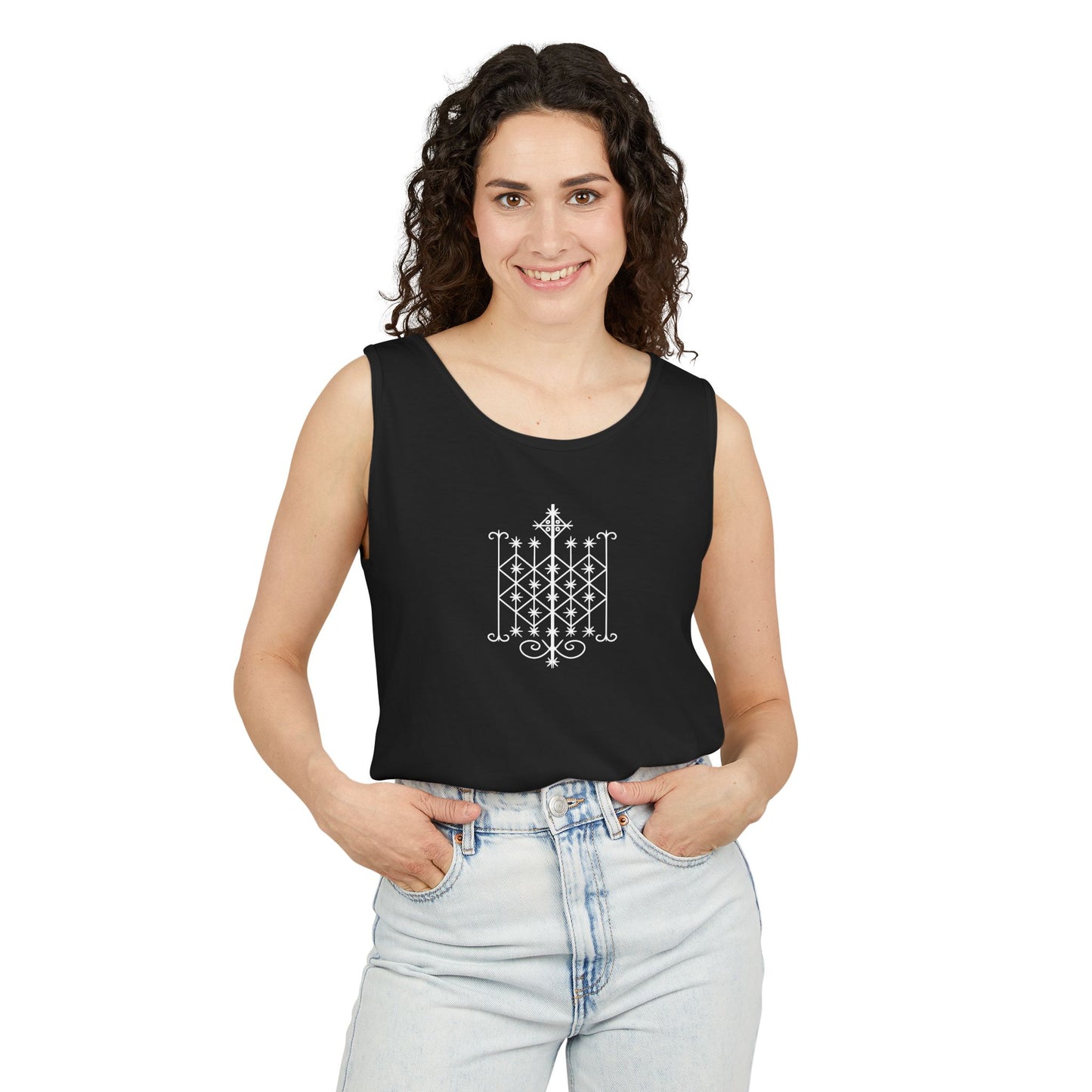 Uni Tank-Top Ogun veve, White on Black