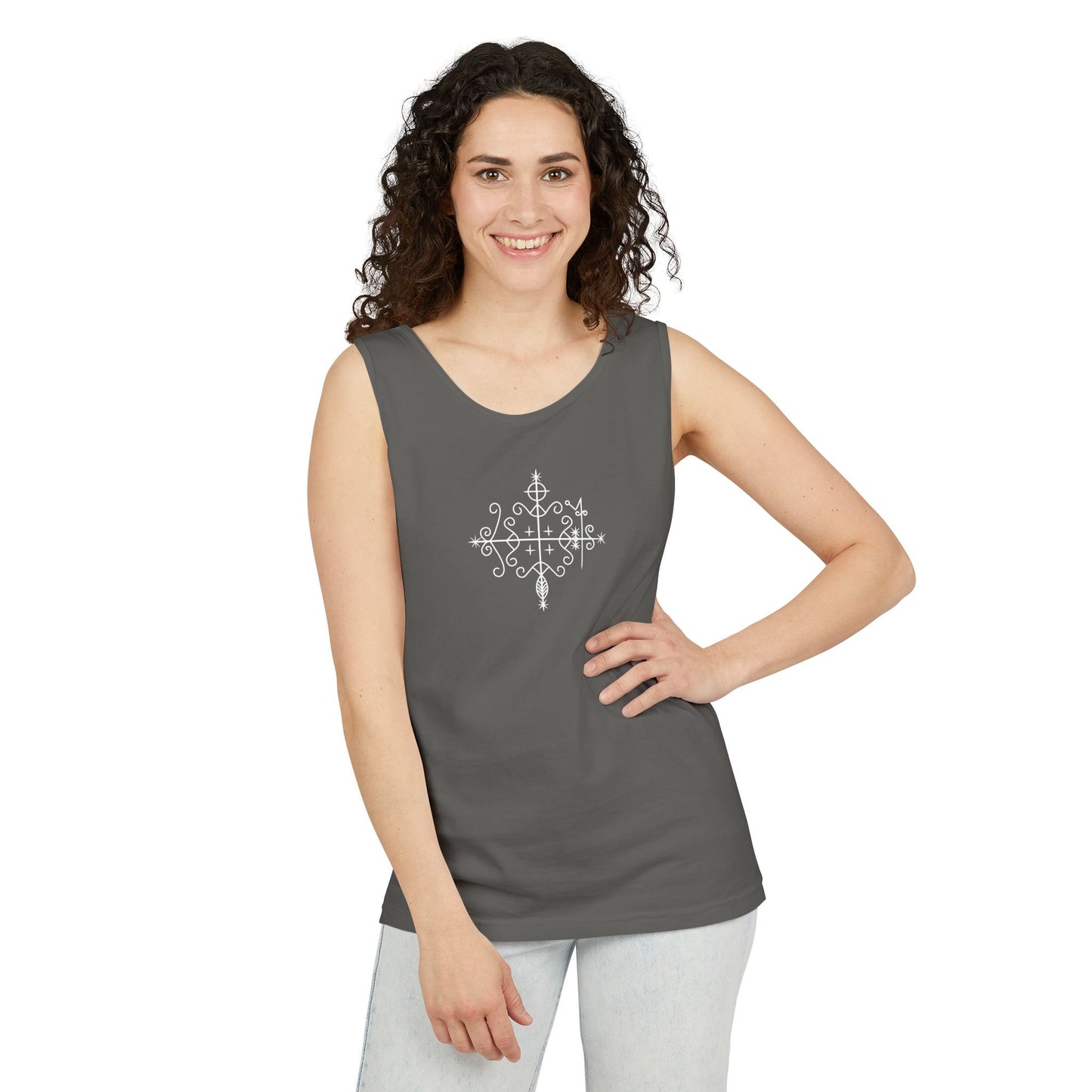 Uni Tank-Top Papa-Legba veve, White on Pepper