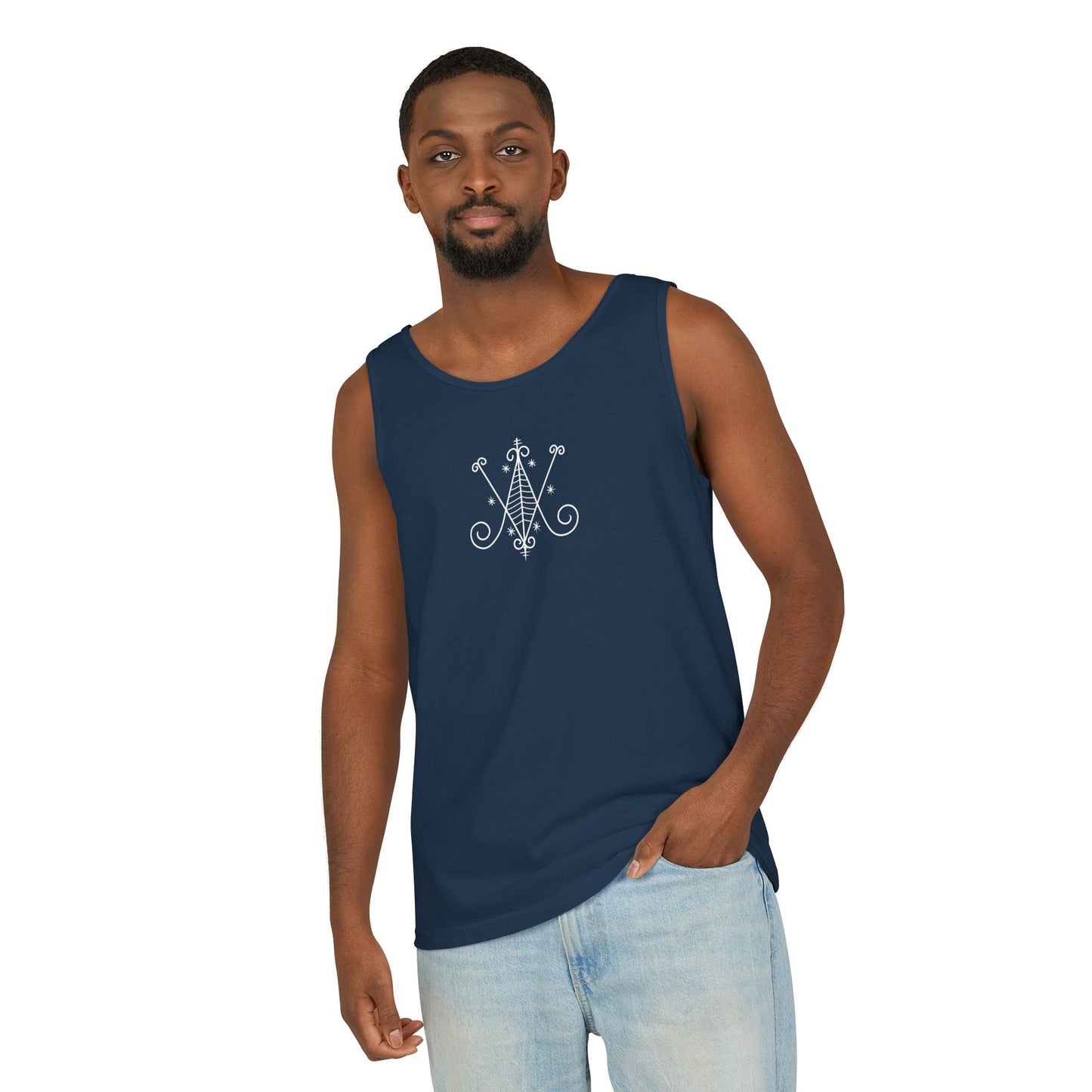 Uni Tank-Top Ayizan veve, White on True Navy