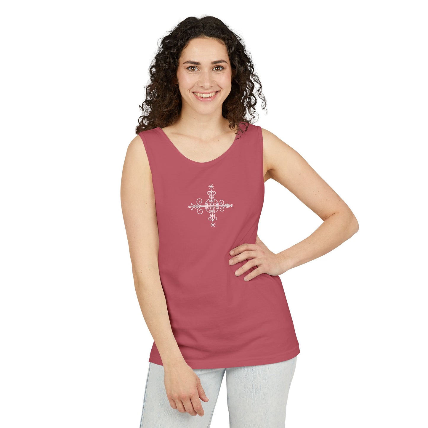 Uni Tank-Top Simbi veve, White on Crimson