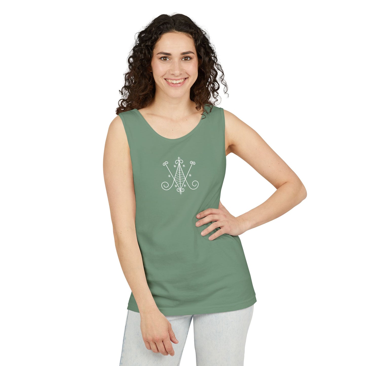 Uni Tank-Top Ayizan veve, White on Light-Green