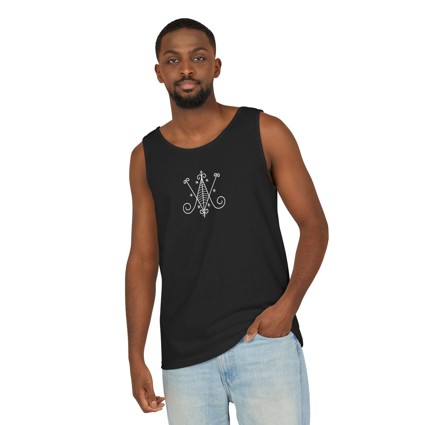 Uni Tank-Top Ayizan veve, White on Black